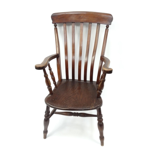 45 - Oak slatback elbow chair