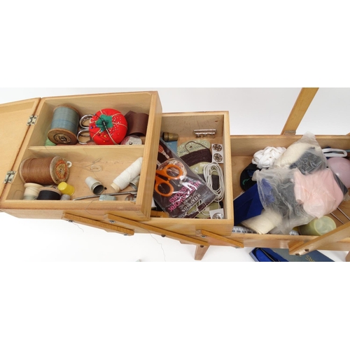 290 - Cantilever sewing box with contents