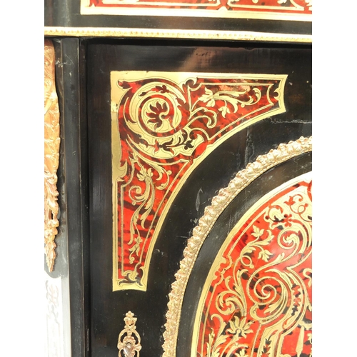 4 - Victorian ebony and boulle work side cabinet with tortoiseshell inlay, marble top and maiden brass m... 