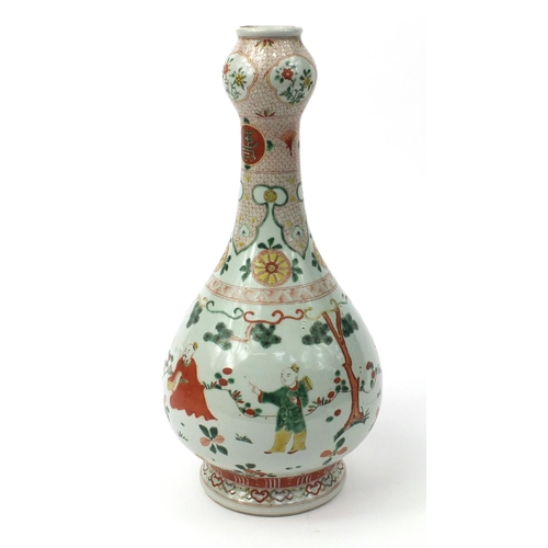 561 - Oriental Chinese porcelain vase hand painted with figures and flowers, character mark to base, 41cm ... 