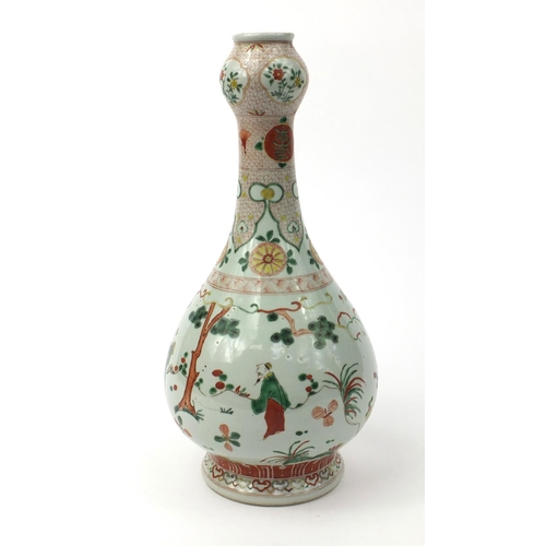 561 - Oriental Chinese porcelain vase hand painted with figures and flowers, character mark to base, 41cm ... 