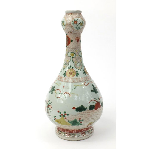 561 - Oriental Chinese porcelain vase hand painted with figures and flowers, character mark to base, 41cm ... 