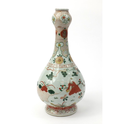 561 - Oriental Chinese porcelain vase hand painted with figures and flowers, character mark to base, 41cm ... 