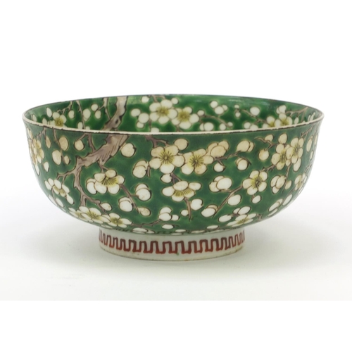 574 - Oriental Chinese porcelain bowl decorated with flowers, character mark to base, 15cm diameter
