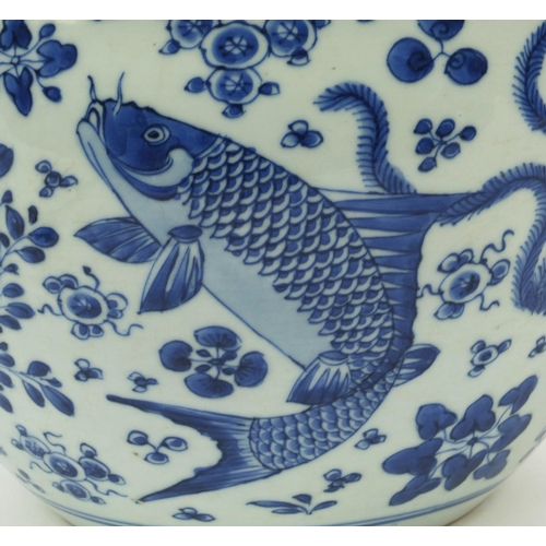 539 - Oriental Chinese porcelain jardinière hand painted with fish, 24cm diameter