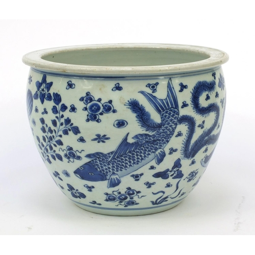 539 - Oriental Chinese porcelain jardinière hand painted with fish, 24cm diameter