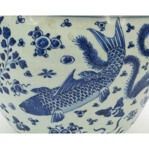 539 - Oriental Chinese porcelain jardinière hand painted with fish, 24cm diameter