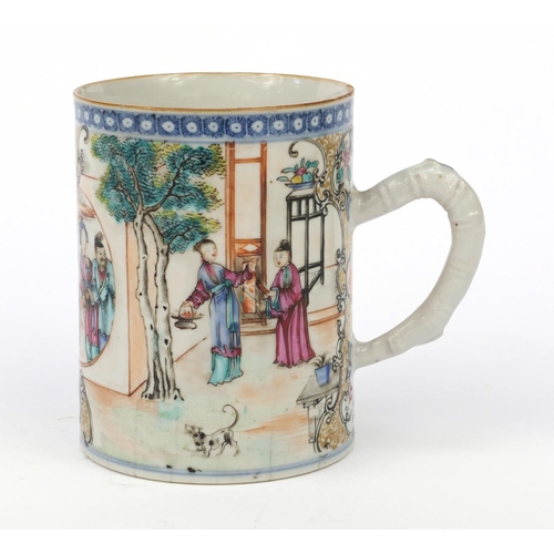 578 - Oriental Chinese porcelain mug hand painted with figures, 12cm high