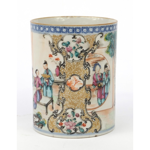 578 - Oriental Chinese porcelain mug hand painted with figures, 12cm high