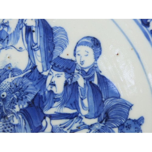 537 - Oriental Chinese porcelain charger hand painted with figures and mythical beast, 30cm diameter