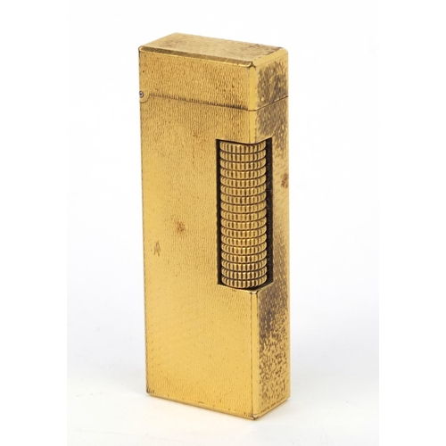 124 - Boxed gold plated Dunhill lighter with engine turned decoration, 6.5cm high