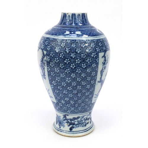 541 - Oriental Chinese porcelain vase hand painted with a panel of birds amongst flowers, 39cm high