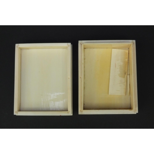 622 - Rectangular Oriental ivory box and cover, 12cm x 9cm