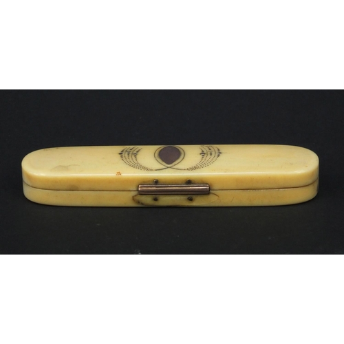 109 - Georgian ivory toothpick box with gold metal inlay, 9cm wide