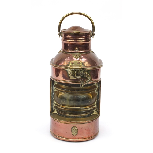 187 - Brass and copper ship's lantern, 30cm high