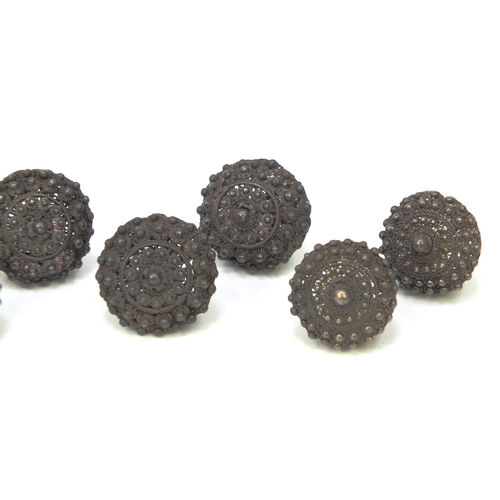 96 - Seven pierced silver filigree buttons, each 3cm diameter