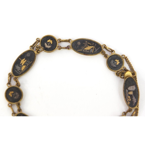 633 - Oriental Japanese Shakudo gilt metal necklace and matching bracelet