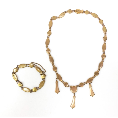 633 - Oriental Japanese Shakudo gilt metal necklace and matching bracelet