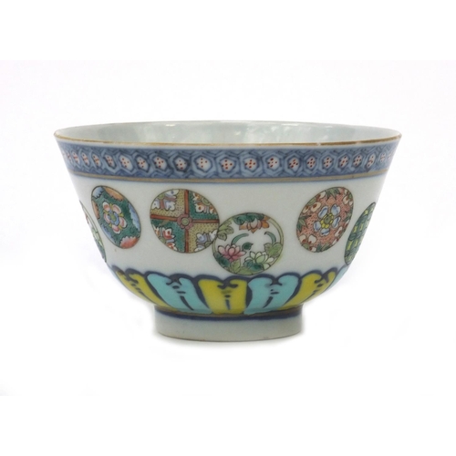 563 - Oriental Chinese porcelain bowl hand painted with flowers, character mark to base, 10cm diameter