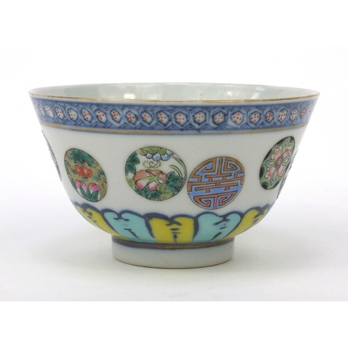 563 - Oriental Chinese porcelain bowl hand painted with flowers, character mark to base, 10cm diameter