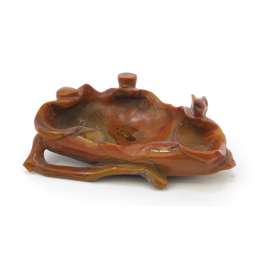 641 - Oriental Chinese hardstone agate lotus leaf shaped brush washer, 10cm wide