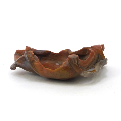 641 - Oriental Chinese hardstone agate lotus leaf shaped brush washer, 10cm wide