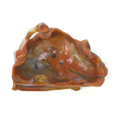 641 - Oriental Chinese hardstone agate lotus leaf shaped brush washer, 10cm wide