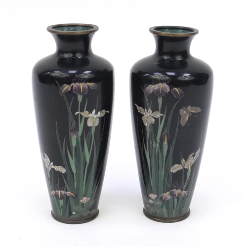 677 - Pair of oriental Japanese cloisonné vases decorated with flowers, each 15cm high