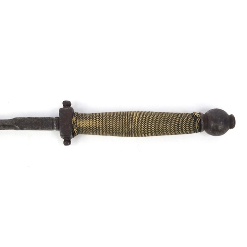 60 - 18th Century stiletto fighting knife with wire bound grip, 26cm long