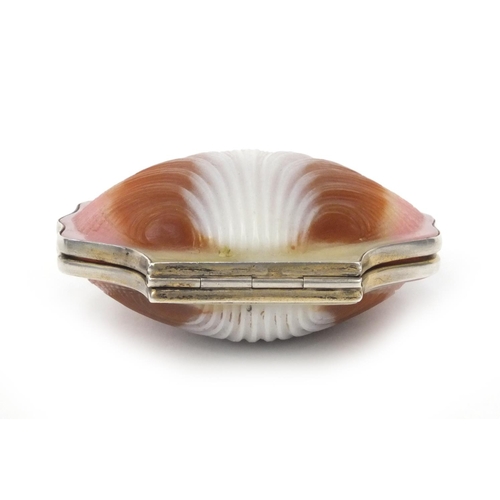 111 - Russian silver gilt shell shaped compact with mirrored interior, 8cm x 7cm