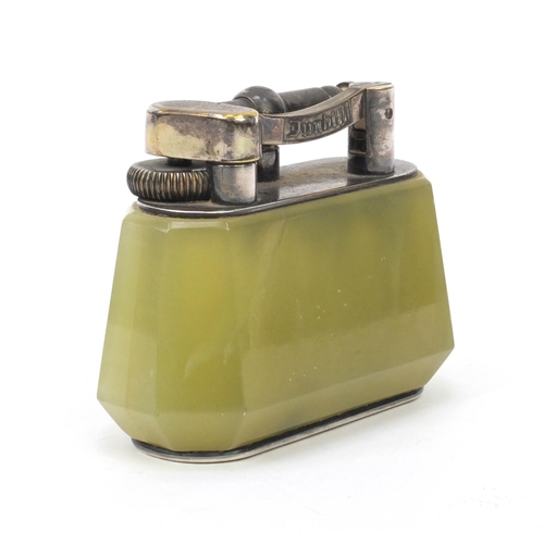 120 - Dunhill green marble table lighter, 'Made in England' to base, 10cm wide