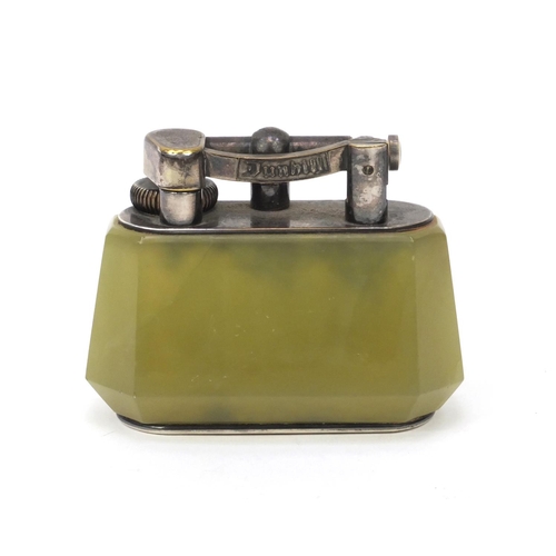 120 - Dunhill green marble table lighter, 'Made in England' to base, 10cm wide