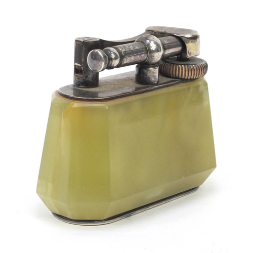 120 - Dunhill green marble table lighter, 'Made in England' to base, 10cm wide