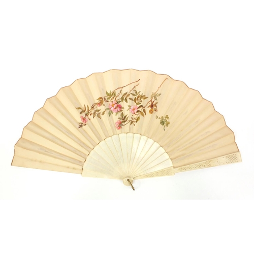 103 - Lady's silk fan decorated with hand painted lovers' scene housed in a J. Duvelleroy London, 167 Rege... 