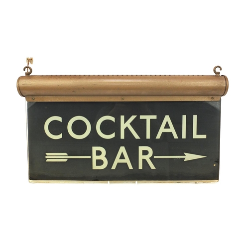 175 - Advertising interest hanging illuminating glass cocktail bar sign, 54cm wide