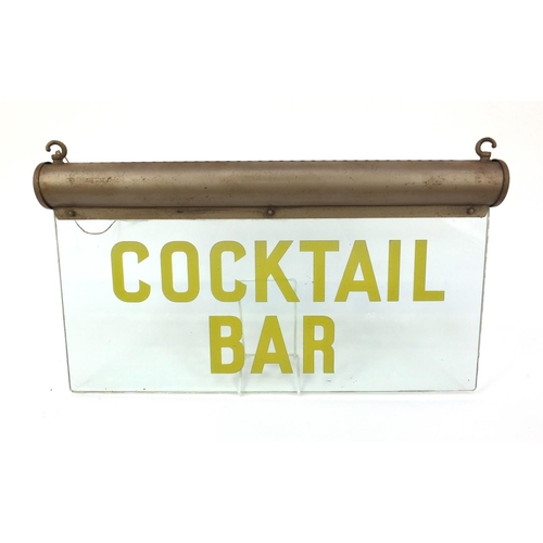 177 - Advertising interest hanging illuminating glass cocktail bar sign, 54cm wide