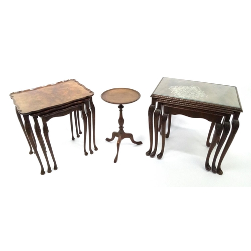 59 - Two nests of three occasional tables and a tripod wine table