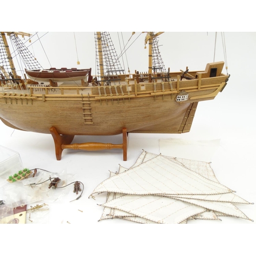 43 - Wooden model rigged sailing boat, 72cm high