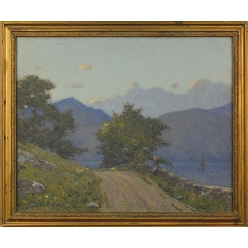 1312 - Tom Robertson - On The Oban Road, Ballachulish - Oil onto canvas, in a gilt frame, 50cm x 40cm exclu... 