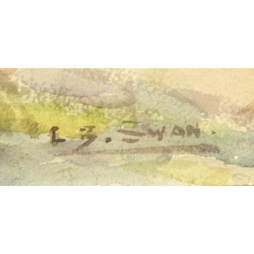 1283 - L.B. Swan - Watercolour of horses ploughing in a field, mounted in a gilt frame, 37cms x 27cms exclu... 