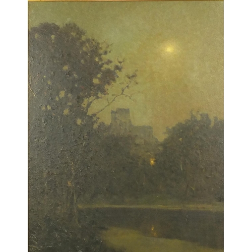 1314 - Tom Robertson - Oil onto canvas of Clare de Lune, near Chartres, mounted in a gilt frame, 70cm x 53c... 