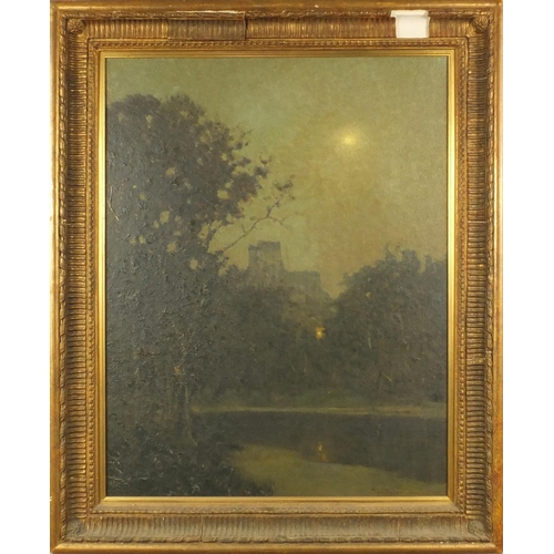 1314 - Tom Robertson - Oil onto canvas of Clare de Lune, near Chartres, mounted in a gilt frame, 70cm x 53c... 