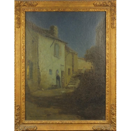 1293 - Tom Robertson - Silvery Night - Oil onto canvas, mounted in a gilt frame, 60cm x 44cm excluding the ... 