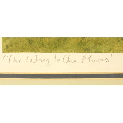 1272 - Simon Path? - Watercolour titled 'The Way to the Moors', contemporary mounted and framed, 48cm x 34c... 