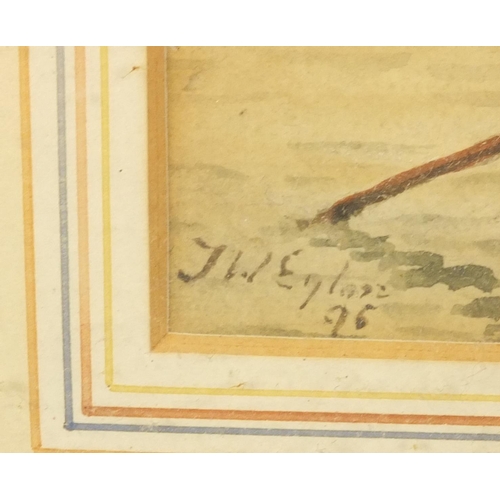 1271 - J.W. Eylon 96 ? - Pair of watercolour views, moored boat and shipwreck on beach, both mounted and fr... 