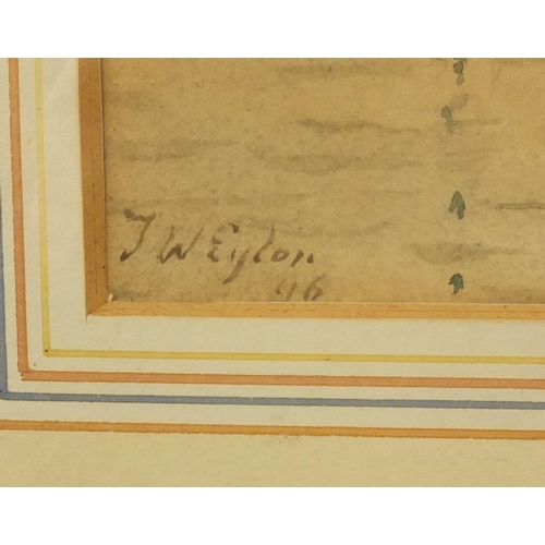 1271 - J.W. Eylon 96 ? - Pair of watercolour views, moored boat and shipwreck on beach, both mounted and fr... 