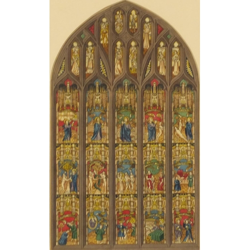 1301 - Three coloured print's of stained glass windows including figures on horseback, each mounted and gil... 