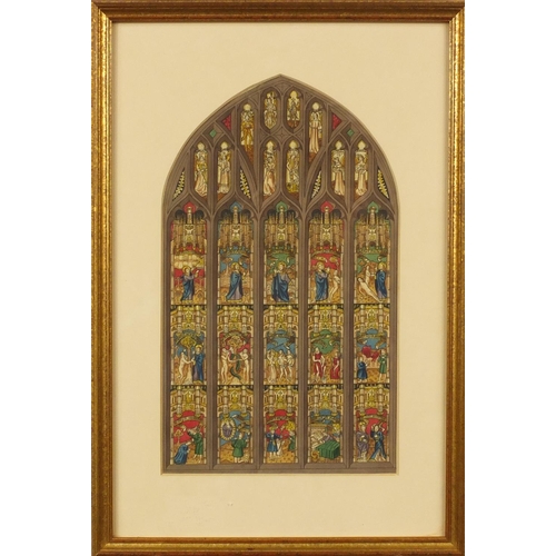 1301 - Three coloured print's of stained glass windows including figures on horseback, each mounted and gil... 