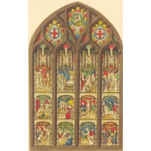 1301 - Three coloured print's of stained glass windows including figures on horseback, each mounted and gil... 