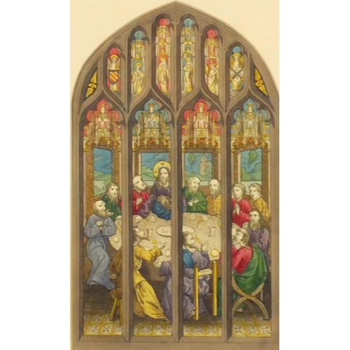 1301 - Three coloured print's of stained glass windows including figures on horseback, each mounted and gil... 